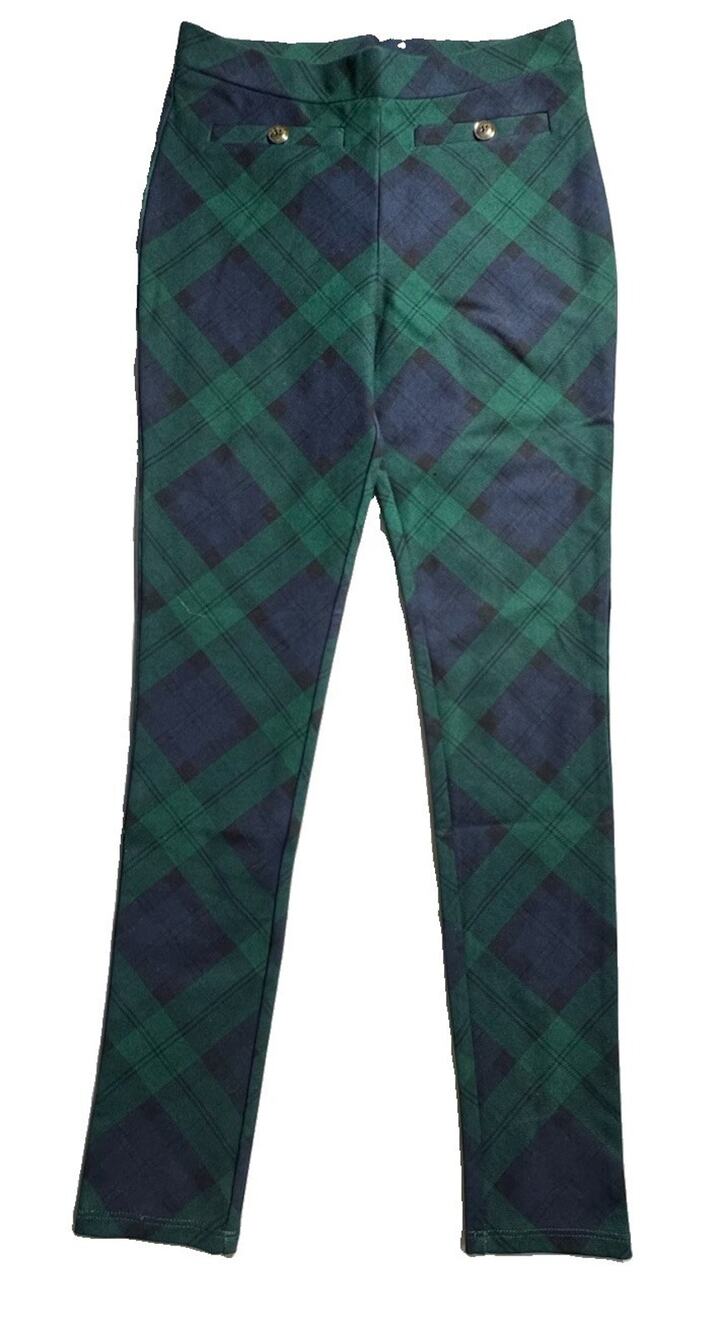 Gymboree Girls Size 12 Green Navy Plaid Pull On Stretch Pants NWOT